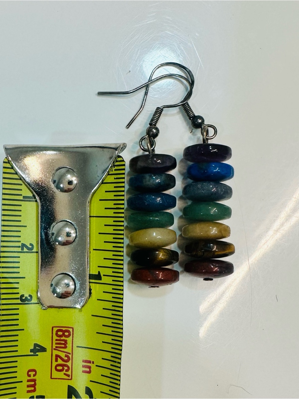 Handmade Rainbow Stacked Genstone Earrings - Picture 4 of 7